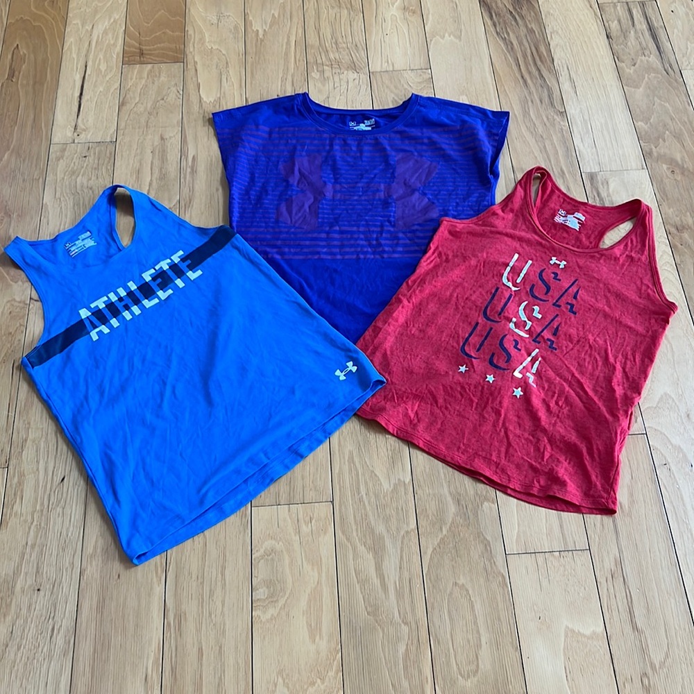 Bundle/Lot of 3 Girls Under Armour shirts size youth large